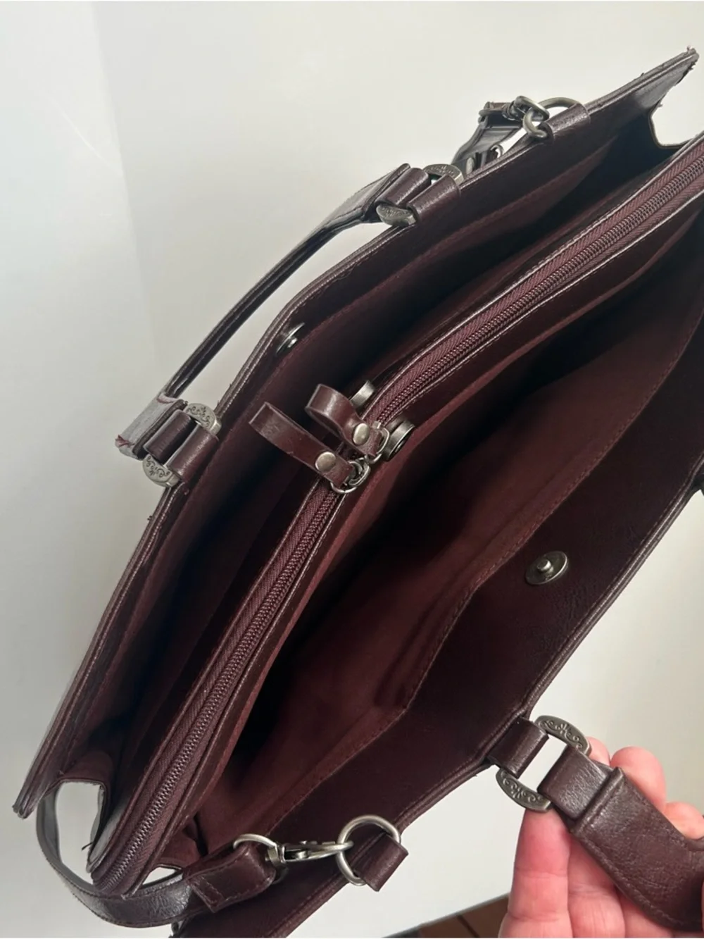 VTG Bueno Croc Embossed Faux Leather Briefcase Tote Shoulder Bag Brown Large